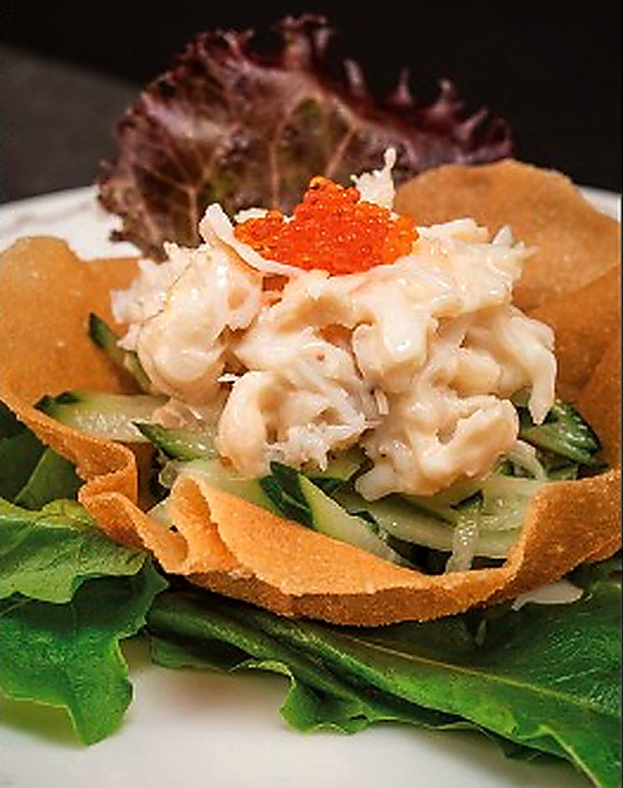 Fresh crab meat in a crisp pastry basket